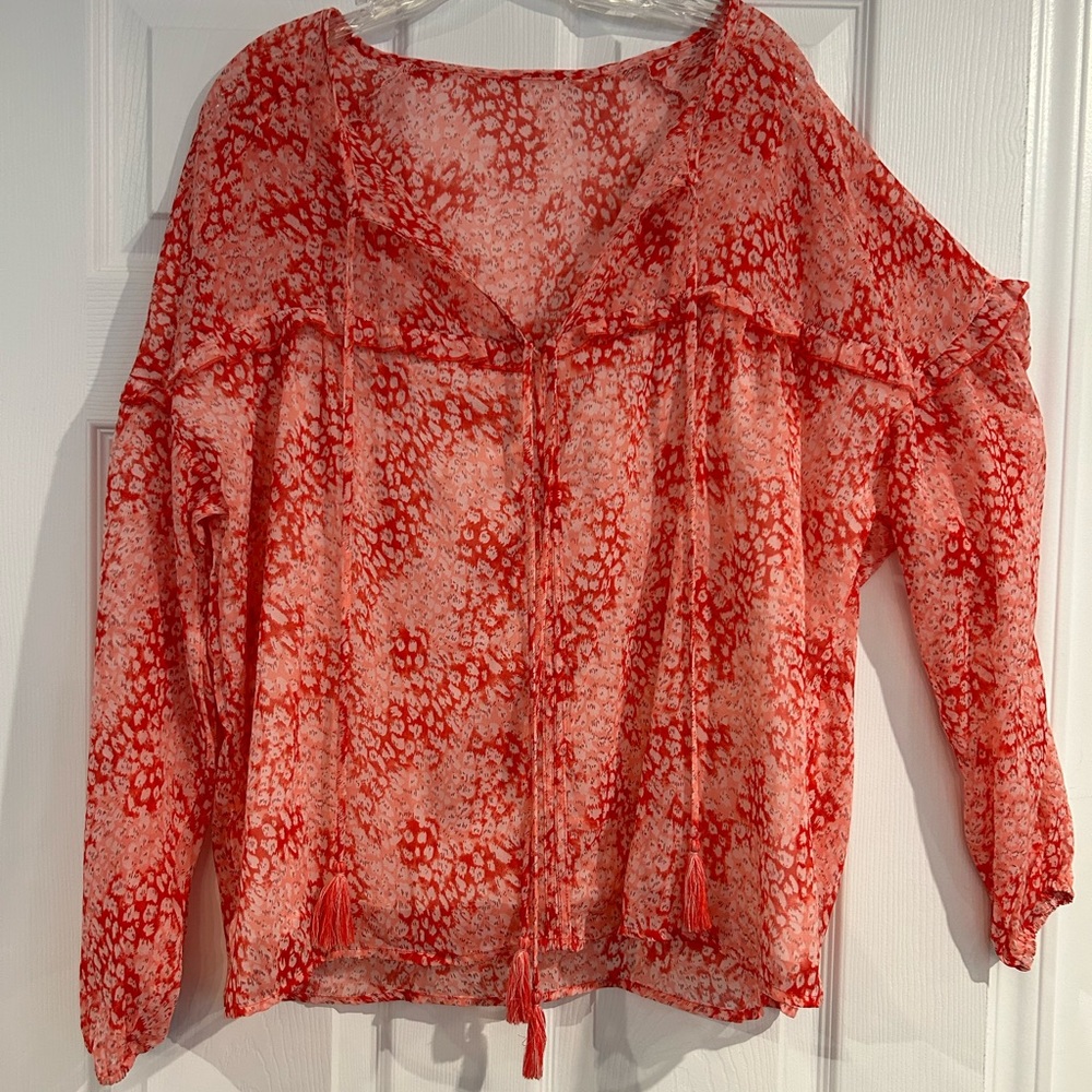 Floral, sheer shirt, boho, four tassels